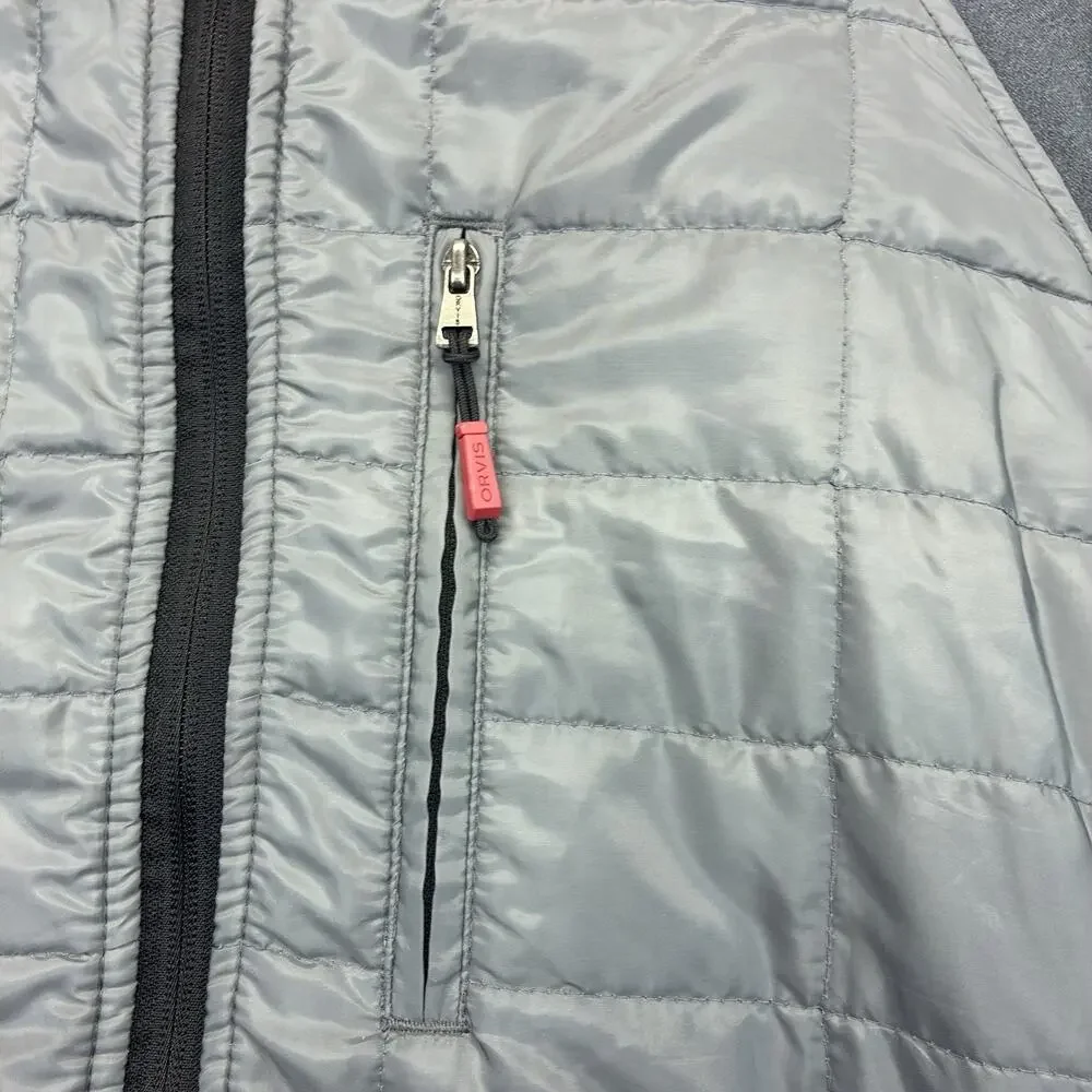 Orvis Men’s XL Quilted Full Zip Fleece Jacket Gray Outdoor Hiking Stretch